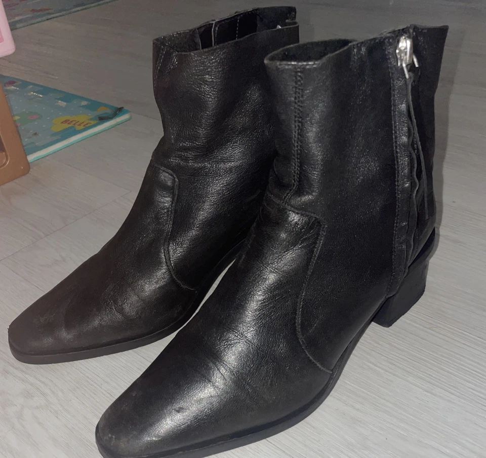 Botín Topshop de cuero con cremallera lateral para mujer 38/7,5 negro Foto 2 de 4