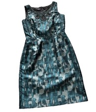 Tahari Arthur S Levine Turquoise Sleeveless Sheath Dress Embellished Size 4