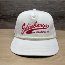 Vintage Edinbarys Hat Cap Snap Back Mens White Willmar Minnesota 90s