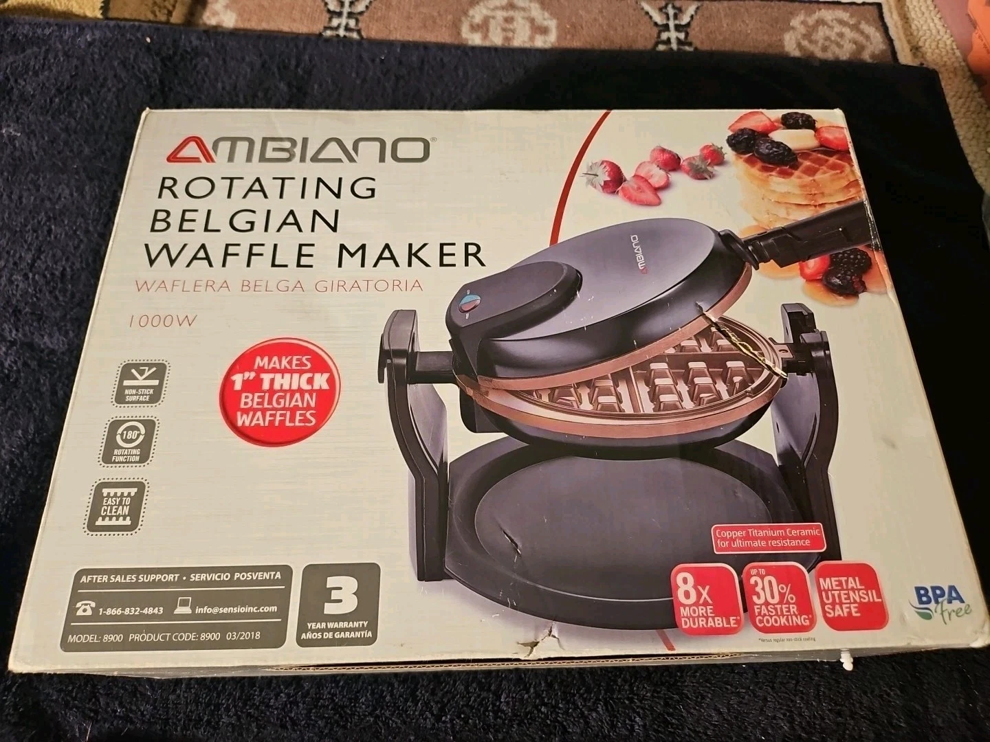 Ambiano Classic Rotating Belgian Waffle Maker, Black NWB!