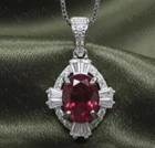 6ct Oval Cut Natural Red Ruby & Diamond Pendant 18k White Gold Plated