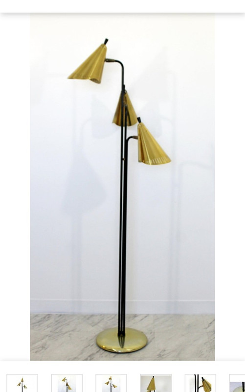 Mid-Century Modern Gerald Thurston Lightolier 3 Headed Brass Floor Lamp, 1960s