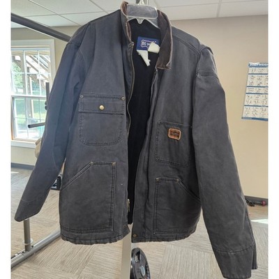 Big Smith Mens Canvas Work Jacket Black Chore Coat Corduroy Collar Lined