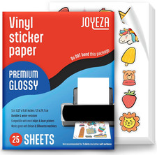 Premium Printable Vinyl Sticker Paper for Inkjet Printer - 25 Sheets Glossy Whit