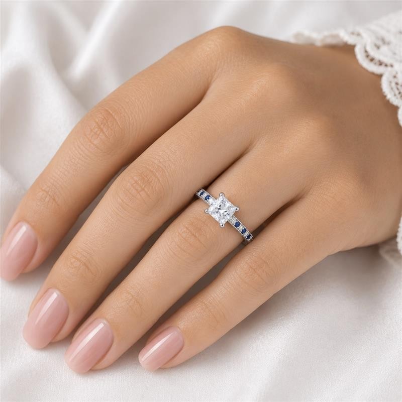 2.50Ctw Princess Cut Diamond Silent Grace Ring 14K White Gold Plated Size-7
