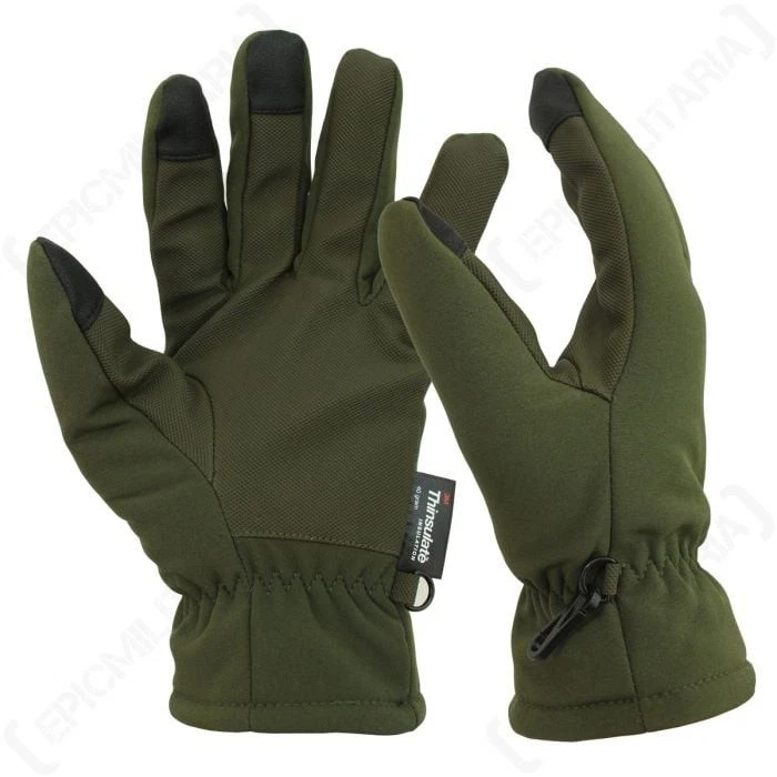 Olive Softshell Gloves - Thinsulate - Polyester/Elastane