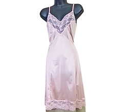 Vintage Texsheen Full Slip Dress Nightgown Dusty Rose Nylon Shimmer lace