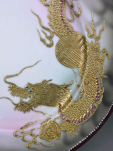 Old Nippon Dragon Trio – Gold Painted Teacup, Saucer & Plate with Jewel Eyes - Picture 12 of 18