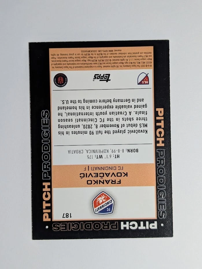 2021 Topps MLS Pitch Prodigies Franko Kovacevic #187 Rookie RC - Image 2 of 2