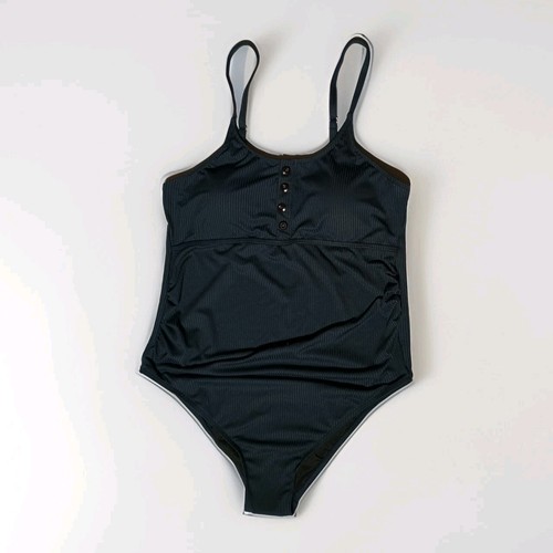 SUMMER MAE Maternity Women's XL Navy Blue Swimsuit Ruched Ribbed Cross Back