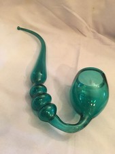 antique turquoise large glass pipe ? victorian ? nailsea