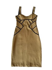 Bebe XS Camel Tan Ponte Bustier Dress With Black Accents Sexy Mob Wife