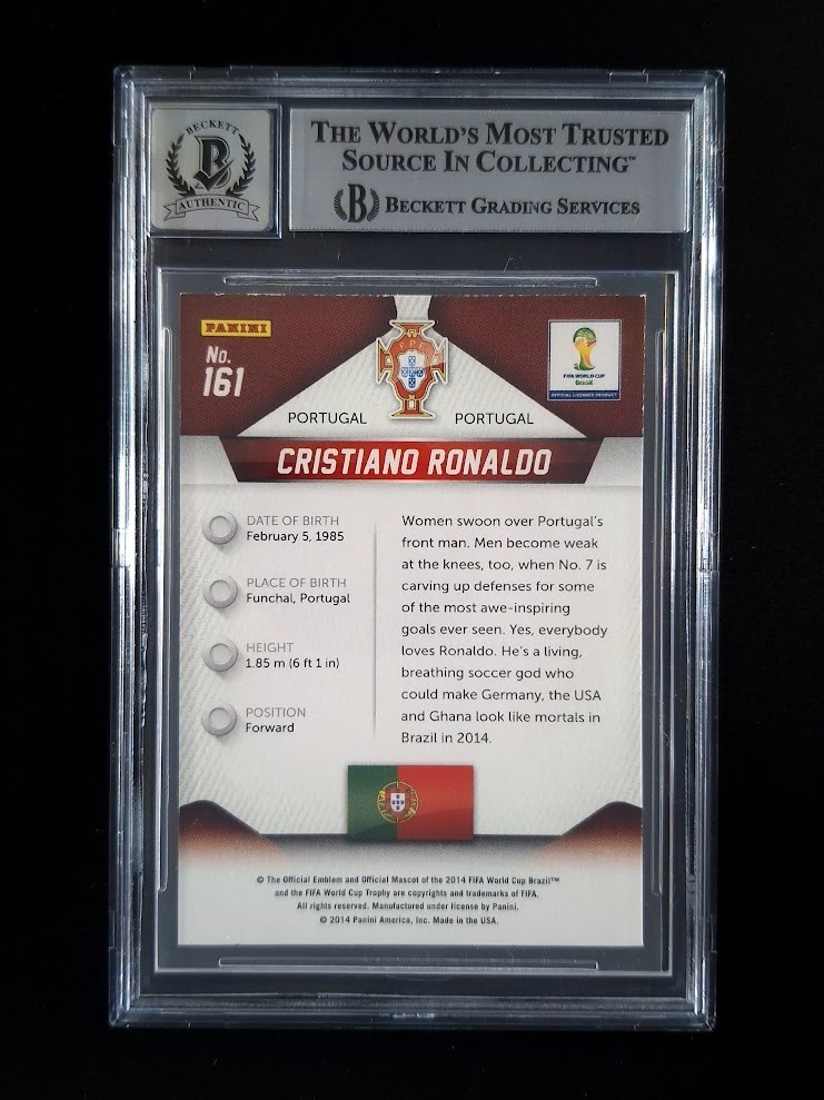 2014 Panini Prizm World Cup CRISTIANO RONALDO Hard-signed Auto #161 BGS AUTO 10 view 2