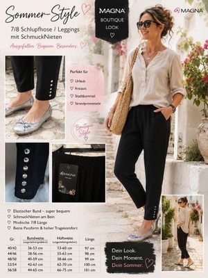 Stretch- SchlupfHOSE  Schmuck Nieten Leggings MAGNA*Lagenlook*SCHWARZ*Gr.44bis58