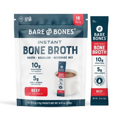 Bare Bones Beef Bone Broth Instant Powdered Mix Packets | 5g Pack of 16