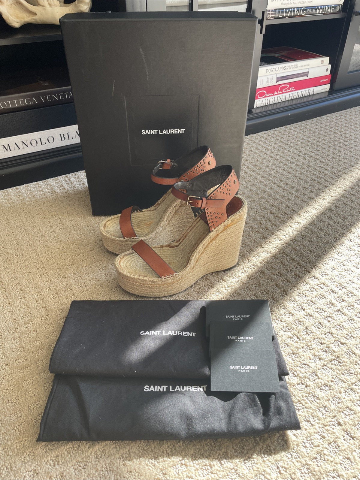 Sandali espadrillas Saint Laurent in pelle con zeppa plateau 38 prezzo al pubblico consigliato: $ 895 00