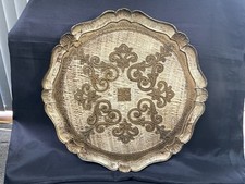 Vintage Italian Florentine Serving Tray Cream And Gold Hand Painted