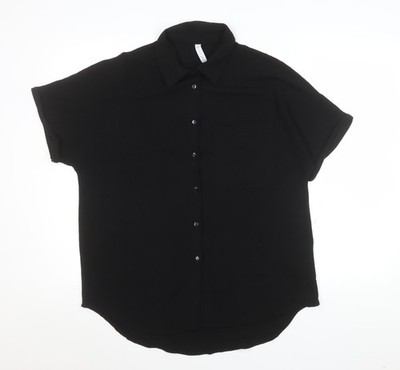 Amisu Damen Bluse schwarz mit Knopfleiste Kurzarm M