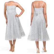 MARCHESA NOTTE SLEEVELESS BEADED GLITTER TULLE A-LINE TEA-LENGTH GOWN NWT