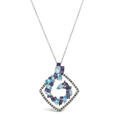 LeVian 14K White Gold Blue Topaz Amethyst Chocolate Diamond Pendant Necklace