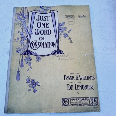 Just One Word Consolation Piano Voice Sheet Music Williams/Lemonier 1906 Harris