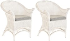 Set/2 Extra breiter Rattansessel Flechtsessel Wintergarten Natur Rattan (Weiss)
