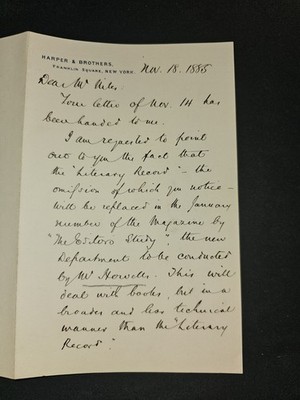 1885 James R. Osgood Signed Letter to Thomas Niles re Howells Harper s Monthly