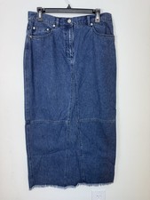 VTG Lauren Jeans Co Ralph Lauren Blue Denim Slit Raw Hem Maxi Boho 90s Skirt 12