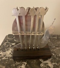 Art Deco White Metal Snail Spike Holder - Macassar Wood - JR Goldsmith