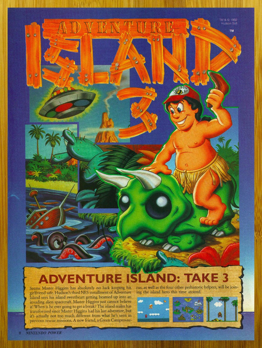1992 Adventure Island 3 NES Print Ad/Poster Original Video Game