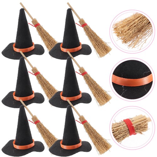 12 Pcs Witch Hat Small Broom Minuature Hats and Brooms Mini Decor Baby - Picture 8 of 12