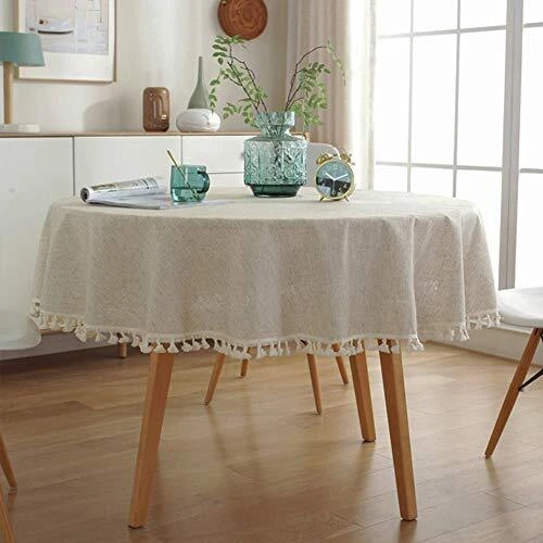  Round Tablecloth Linen Table Clothes 47 Inch - Dining Room Round 47 Inch Beige - Image 2 of 4