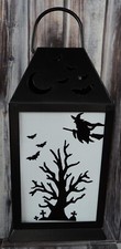 Halloween Black White Witch w/ Bats Light Up Lantern