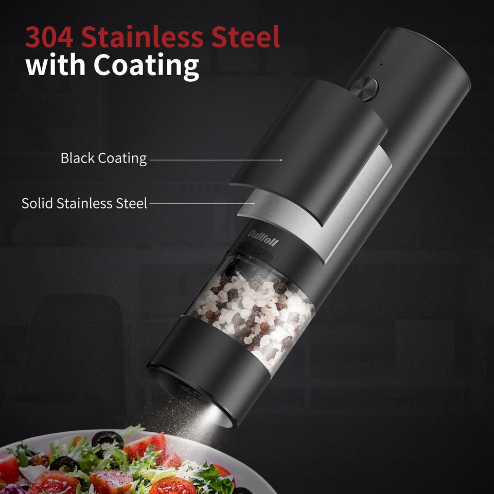 Electric Salt and Pepper Grinder Set, USB Rechargeable Adjustable