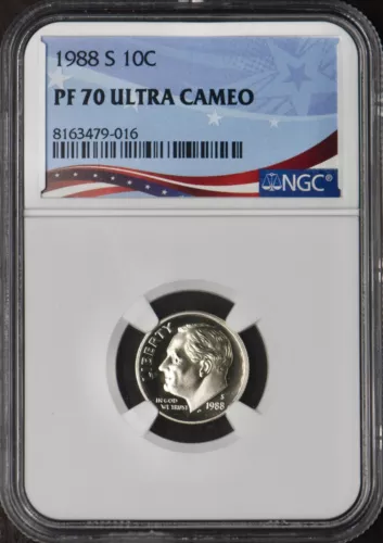 1988-S Roosevelt Dime - NGC PF70 Ultra Cameo - Flag Label - ✪COINGIANTS✪