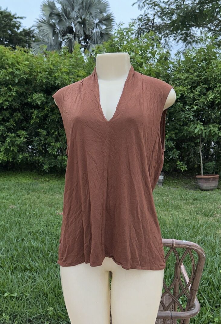 FILA CAMICIA TOP CASUAL THE ROW MARRONE SENZA MANICHE IN JERSEY LEGGERO TAGLIA L MADE IN USA