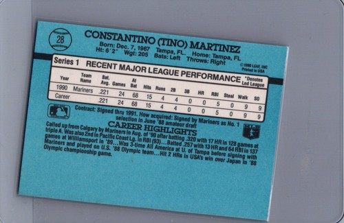 Donruss #28 1991 Tino Martínez - Imagen 2 de 2
