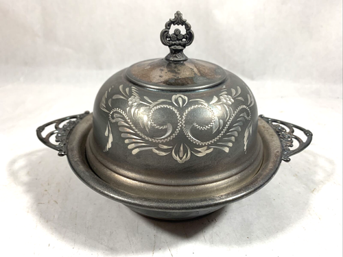 Antique The Van Bergh S P Co Domed Dish Quadruple Silverplate Floral 