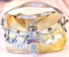 Tano Distressed Cream Silvery Metallic Slouchy Large Bag Two Flat Straps Bag