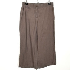 Eileen Fisher Women Organic Linen Wide Leg Crop Pants Sz S Brown Casual