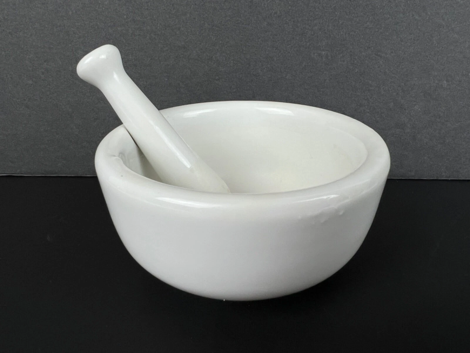 Vintage Apothecary Kitchen Mortar and Pestle 3.5" White Stoneware 2 3/4" Pestle