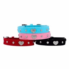 Dog Cat Rhinestone Collar Crown Heart Bling Crystal Diamond Microsuede Fabric