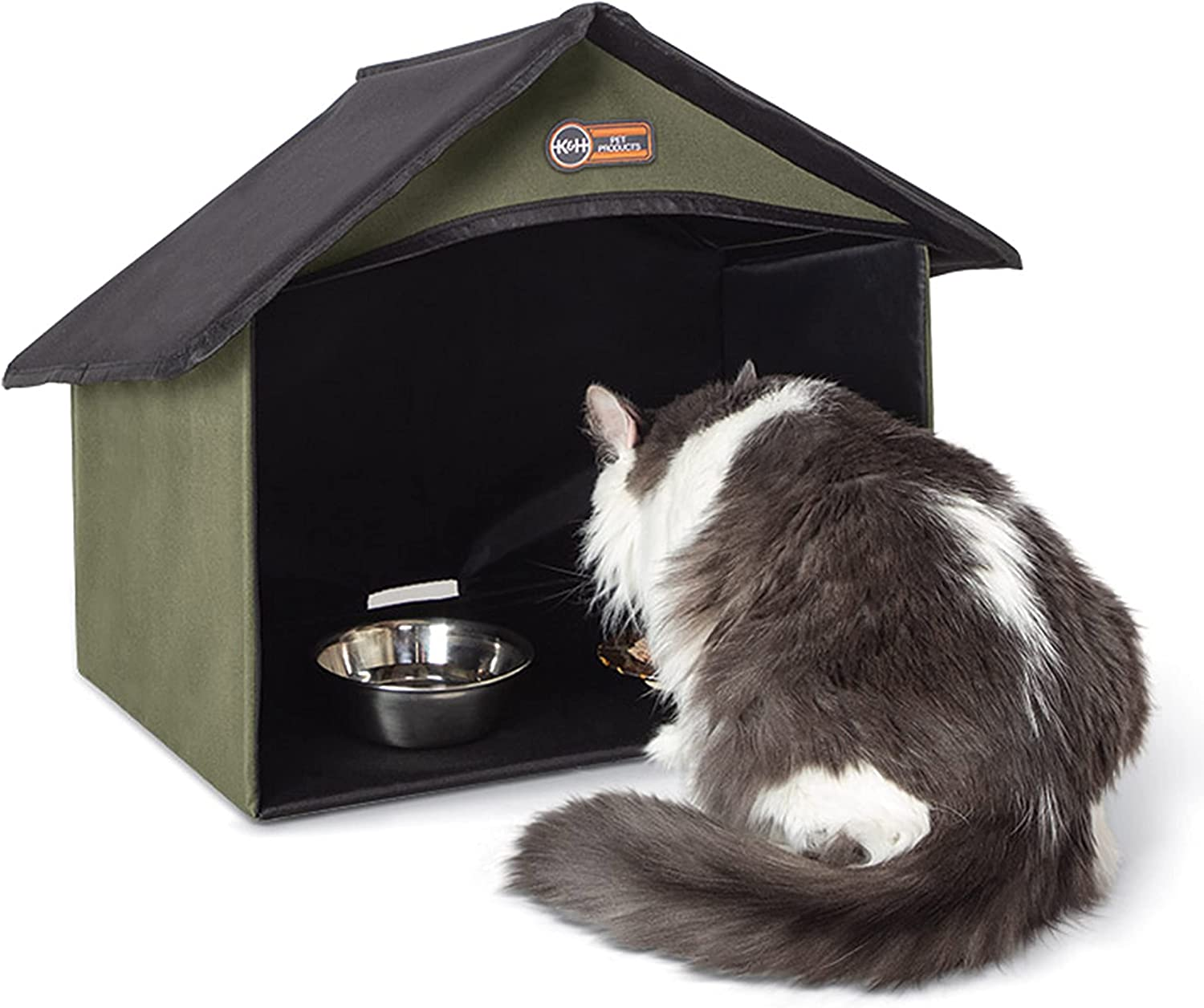 k&h olive and black outdoor heated cat house