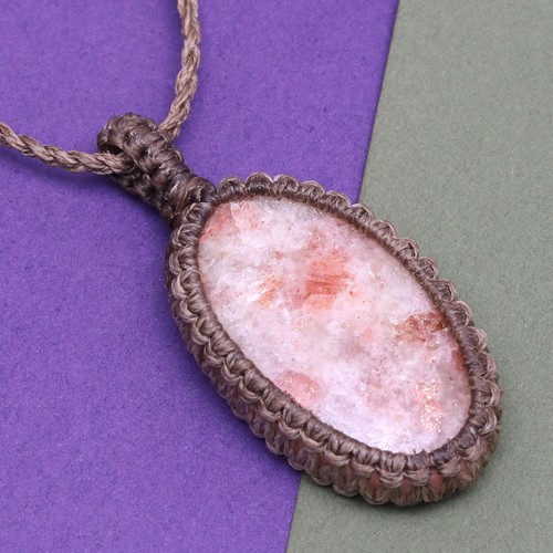 Sunstone Macrame Necklace Handmade Natural Bohemian Crystal Choker Healing - 第 5/11 張圖片