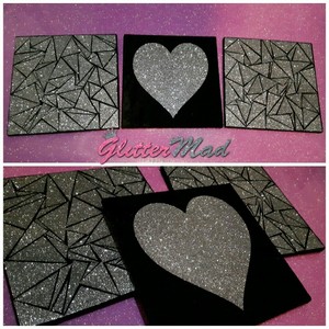 3 Black Silver Glitter Mosaic Beautiful Wall Art Pictures Truely Sparkle Canvas Ebay
