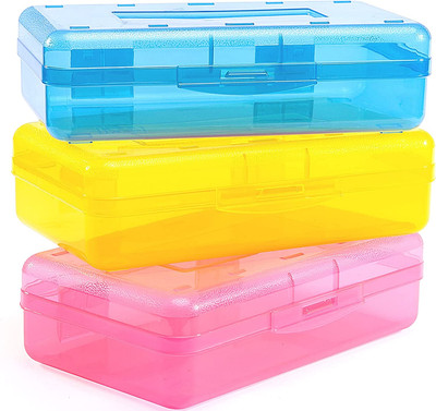 3 Pack Large Capacity Hard Pencil Case, Plastic Crayon Pencil Boxes Bulk with Sn