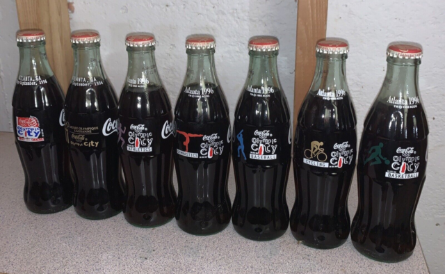 1996 Atlanta Olympics Coca Cola Olympic City Set di 7 bottiglie Coca-Cola