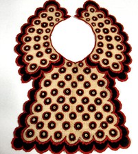 Vtg Girl's Dress Collar-Jabot Red Black Embroidery on Tan