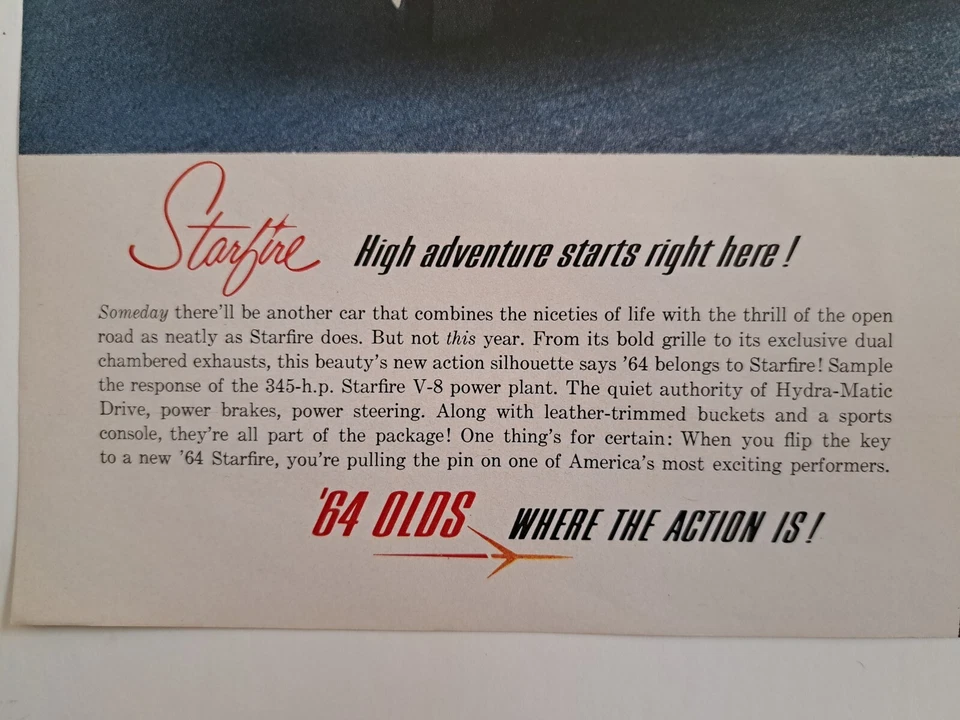Vintage 1964 Starfire Oldsmobile General Motors Newspaper Print Ad Where 64 OLDS - Image 2 of 4