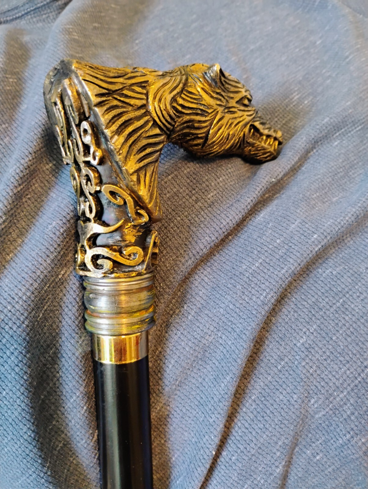 Wolfman Cane Wolf Man Solid Brass Head 2010 Movie… - image 4